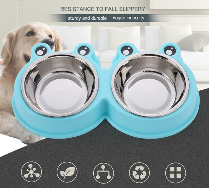NEW Cat Dog Pet Bowl Dual Stainless Steel Feeder Non Slip