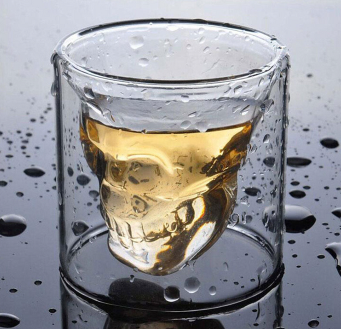 Skull Double Wall Glass Coffee Mug Cup Skeleton Halloween Party Drinks